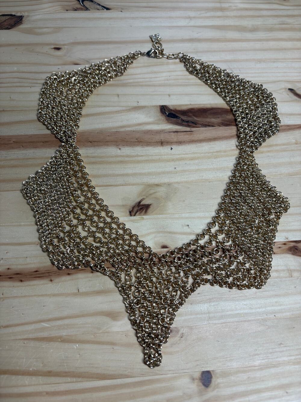 Gold Tone Chainmail Necklace Bib Collar Boho Fashion Jewelry